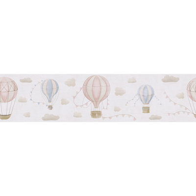 Frise intissée Air balloon Beige taupe, rose et bleu