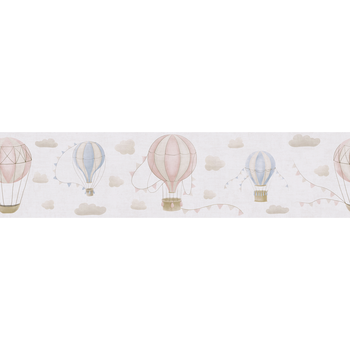 Frise intissée Air balloon Beige taupe, rose et bleu