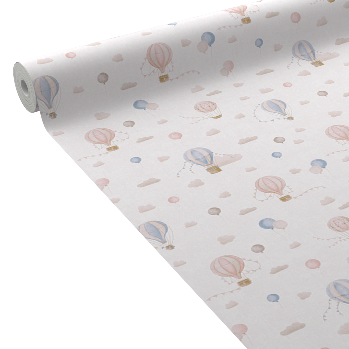 Papier peint intissé Air balloon Beige taupe, rose et bleu