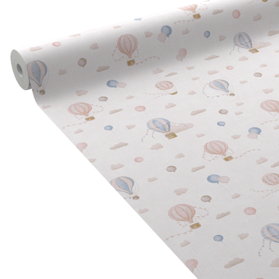 Papier peint intissé Air balloon Beige taupe, rose et bleu