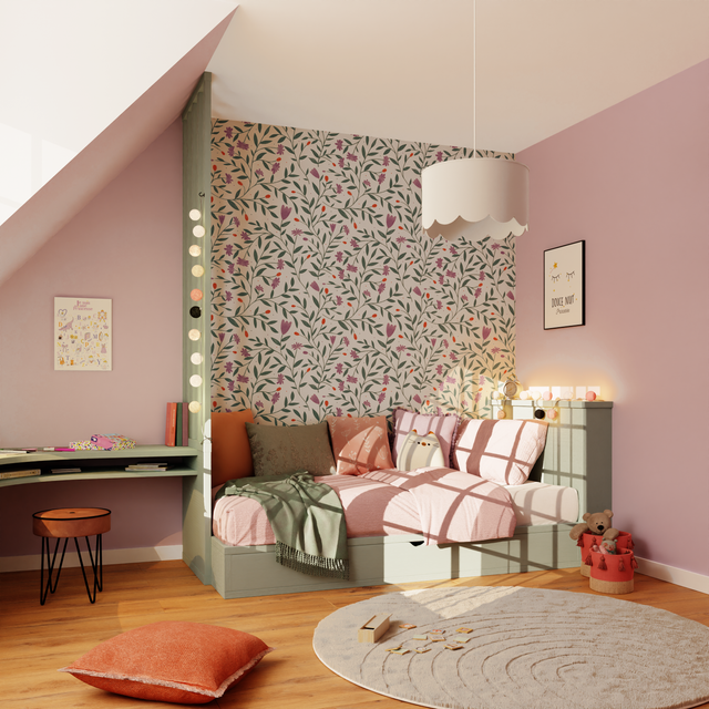 4MURS Papier peint intissé TULIPS mauve et vert émeraude