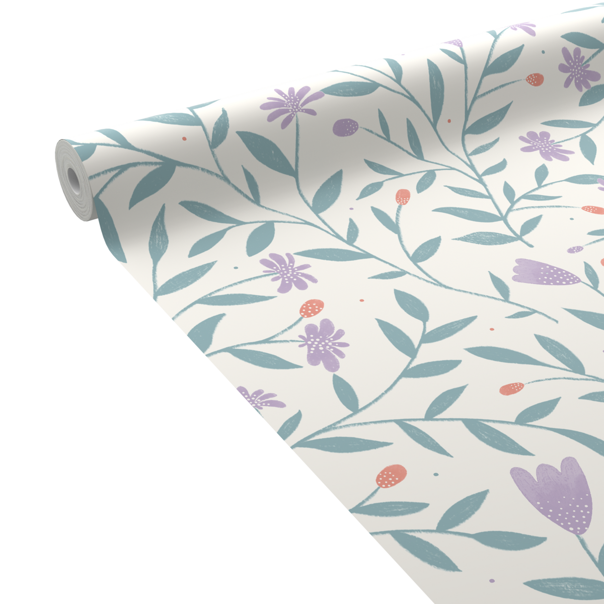 4MURS Papier peint intissé Tulips Mauve et vert émeraude