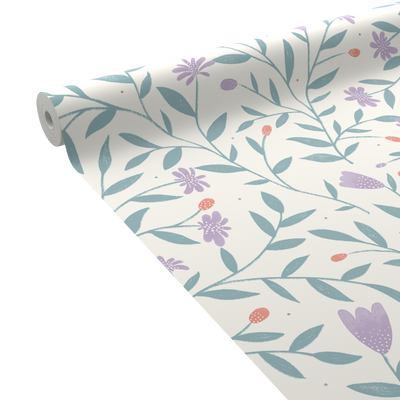 4MURS Papier peint intissé Tulips Mauve et vert émeraude