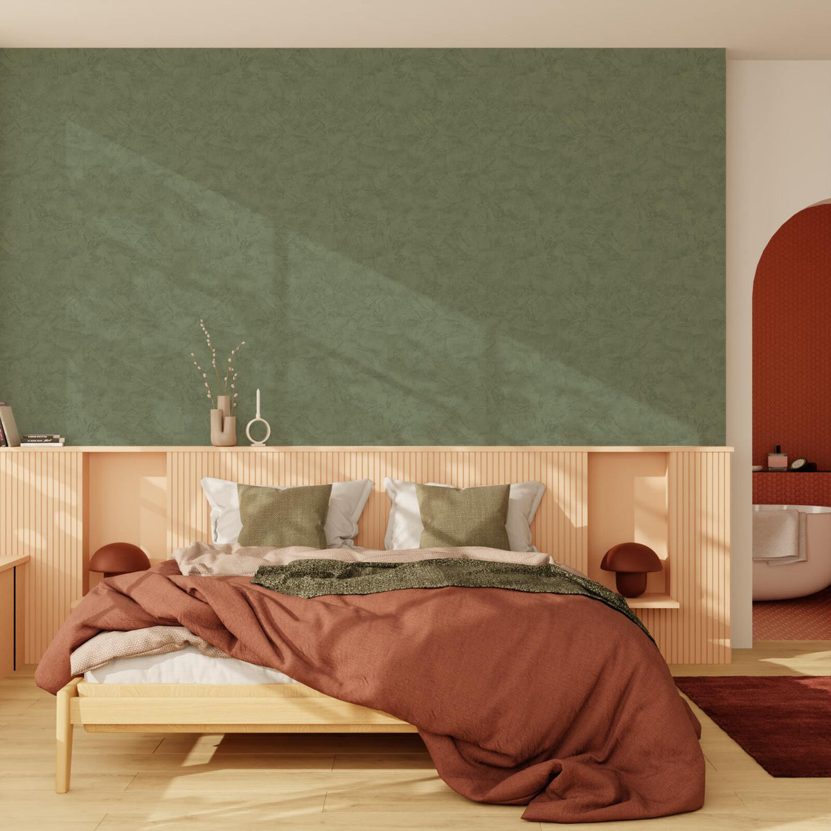 4MURS Papier peint intissé Ravenne Vert bronze Crépi grésé