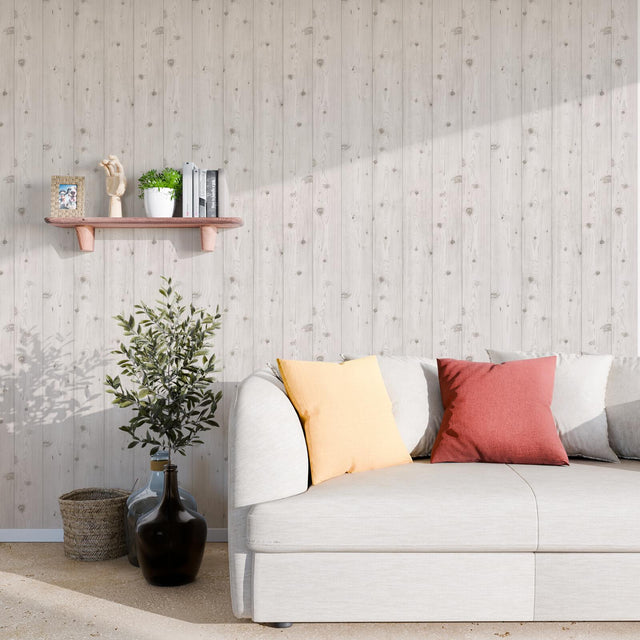 Papier peint BOARD coloris blanc grisé