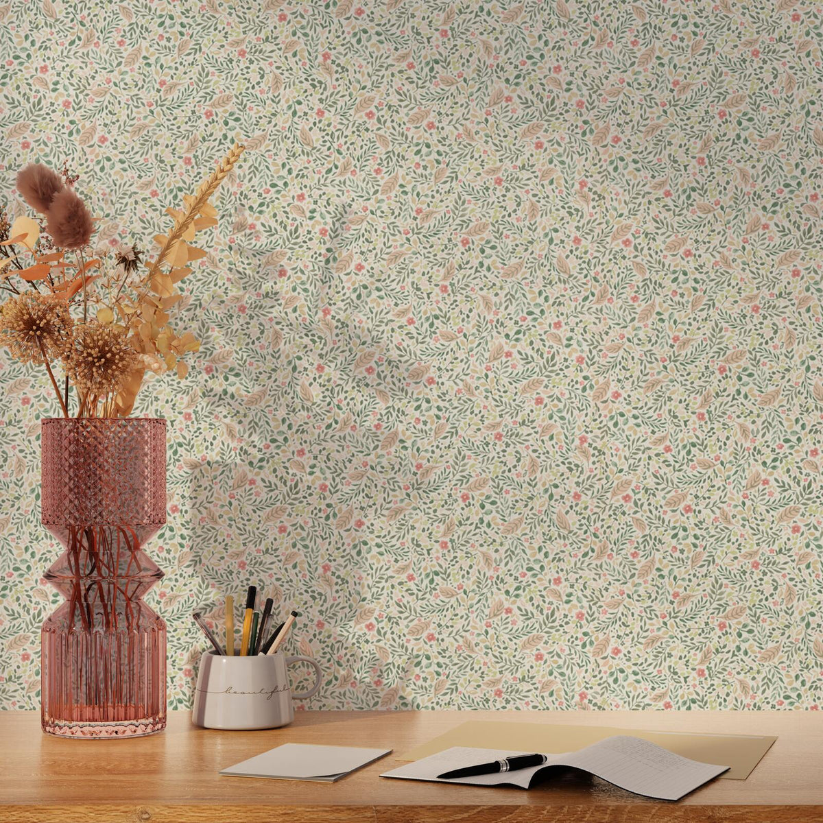 Papier peint intissé Naomi Vert et rose