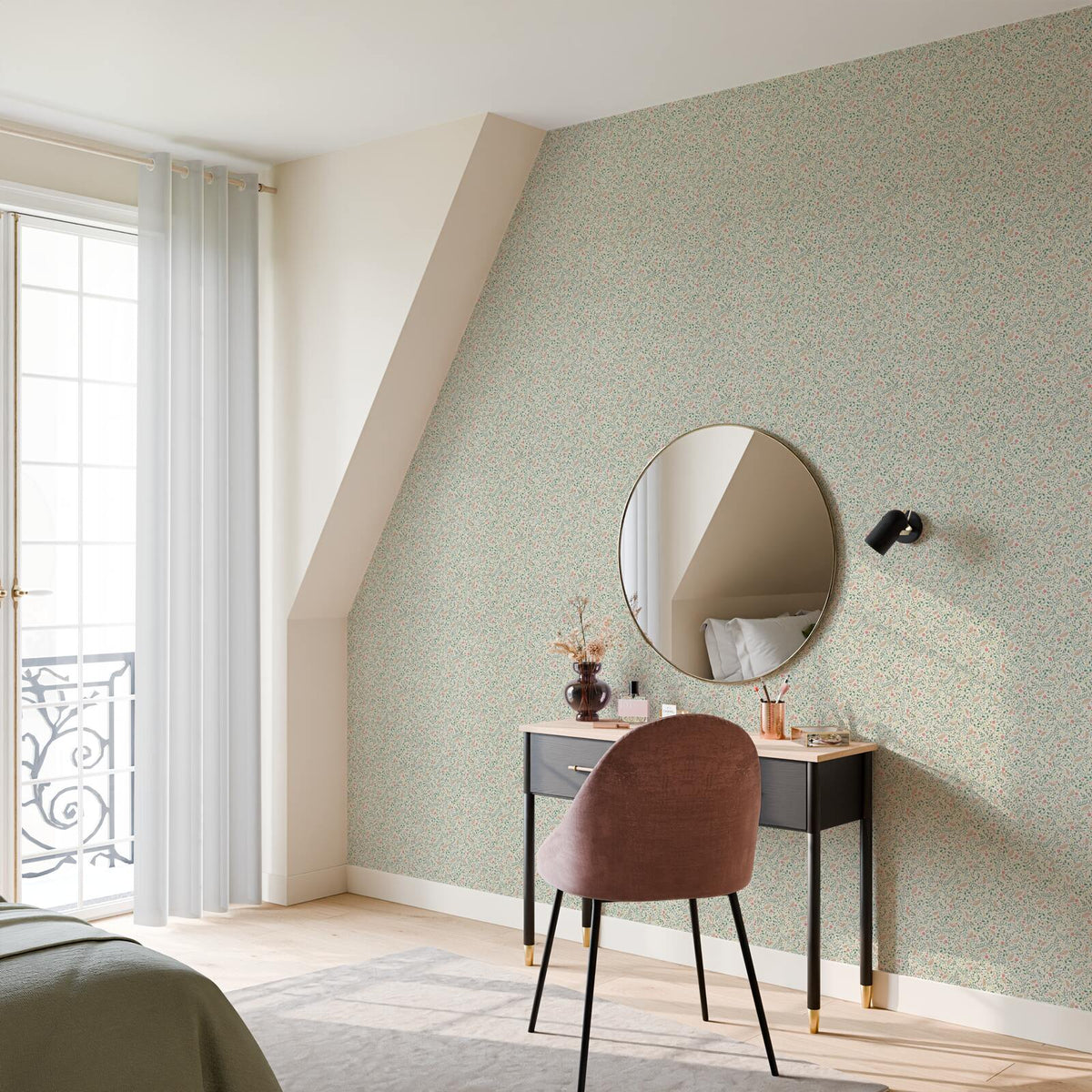 Papier peint intissé Naomi Vert et rose