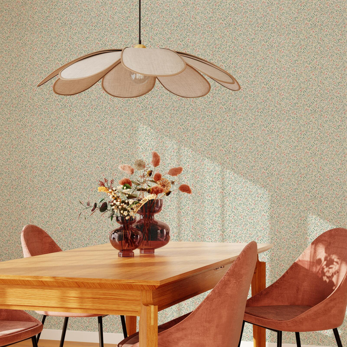 Papier peint intissé Naomi Vert et rose