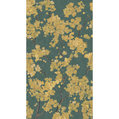 Papier peint panoramique L Forsythia Vert, jaune Trame