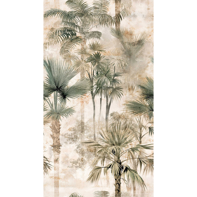 Papier peint panoramique L Watamu Beige, vert Trame