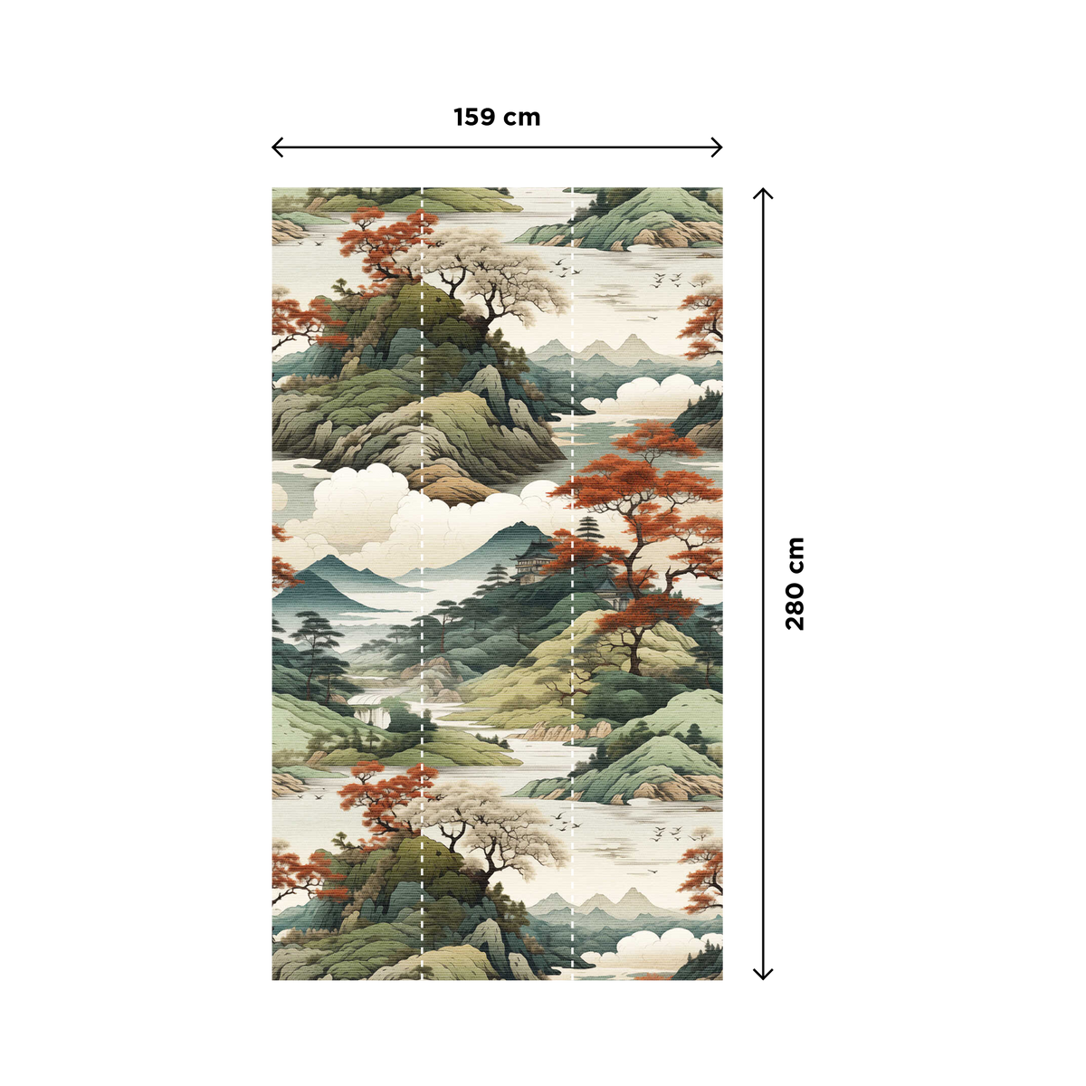 Papier peint panoramique L Nishino Vert, rouge Trame