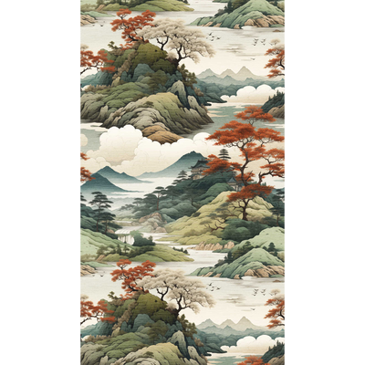 Papier peint panoramique L Nishino Vert, rouge Trame