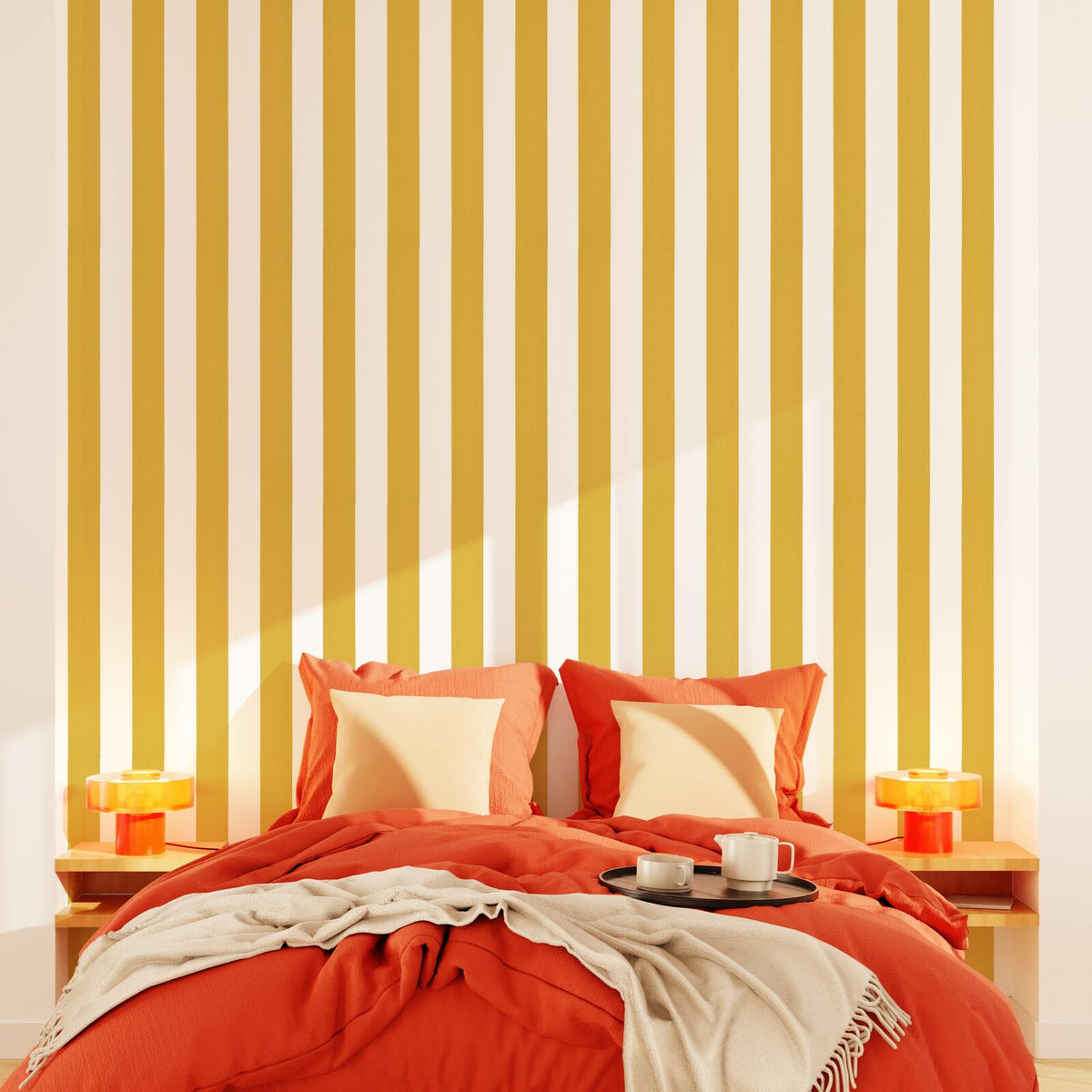 4MURS Papier peint intissé Opal stripe Jaune moutarde et blanc Lisse