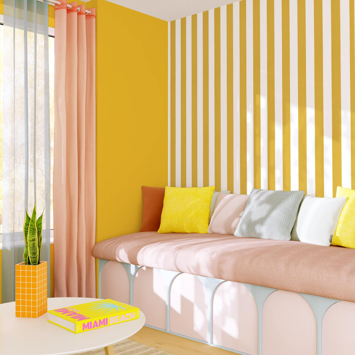 4MURS Papier peint intissé Opal stripe Jaune moutarde et blanc Lisse