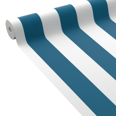 4MURS Papier peint intissé Opal stripe Bleu paon et blanc Lisse
