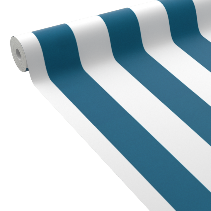 4MURS Papier peint intissé Opal stripe Bleu paon et blanc Lisse