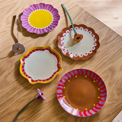Assiette Meg Jaune rose violet marron