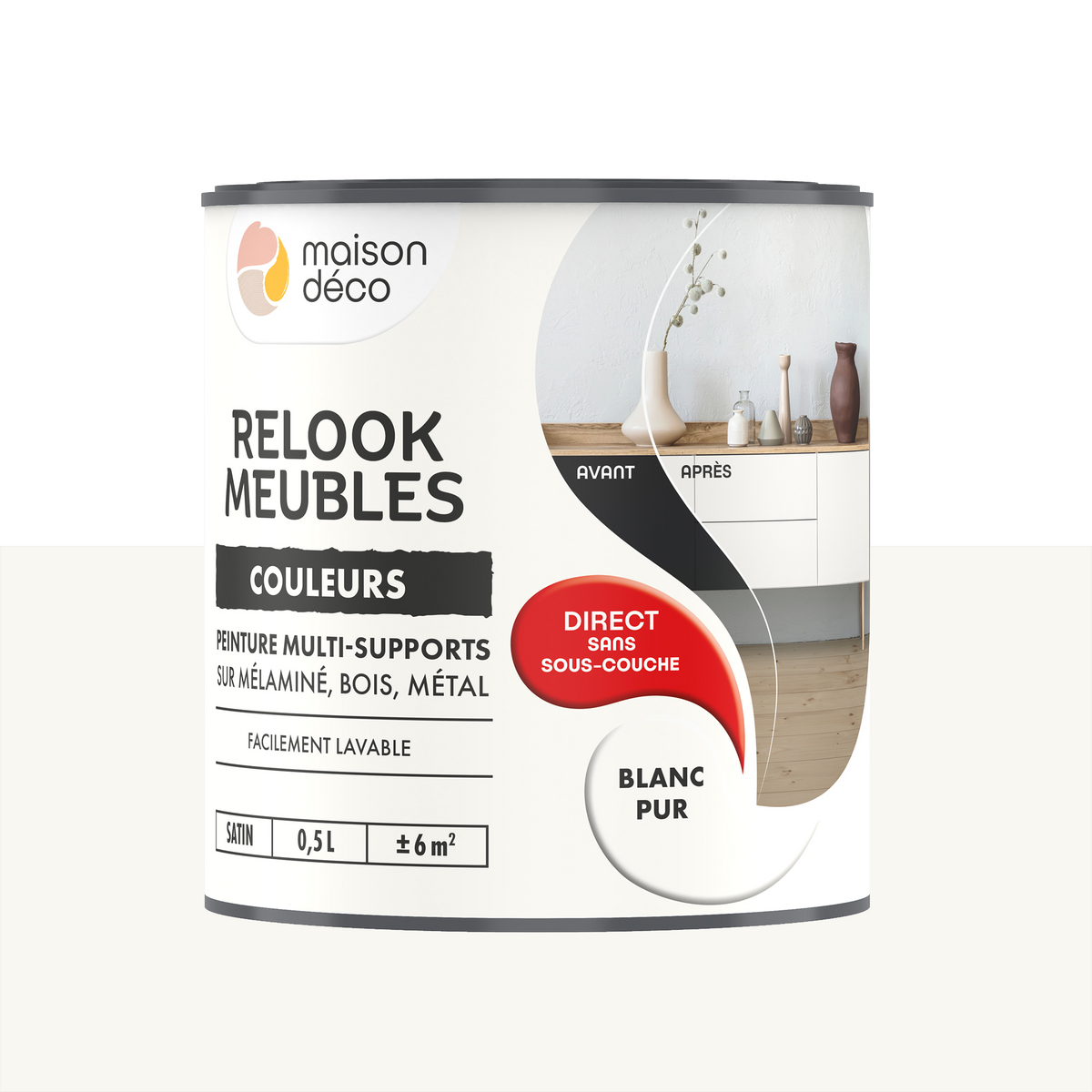 RELOOK MEUBLES COULEURS Peinture Relook meubles Blanc pur Satiné 0,5L