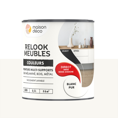 RELOOK MEUBLES COULEURS Peinture Relook meubles Blanc pur Satiné 0,5L