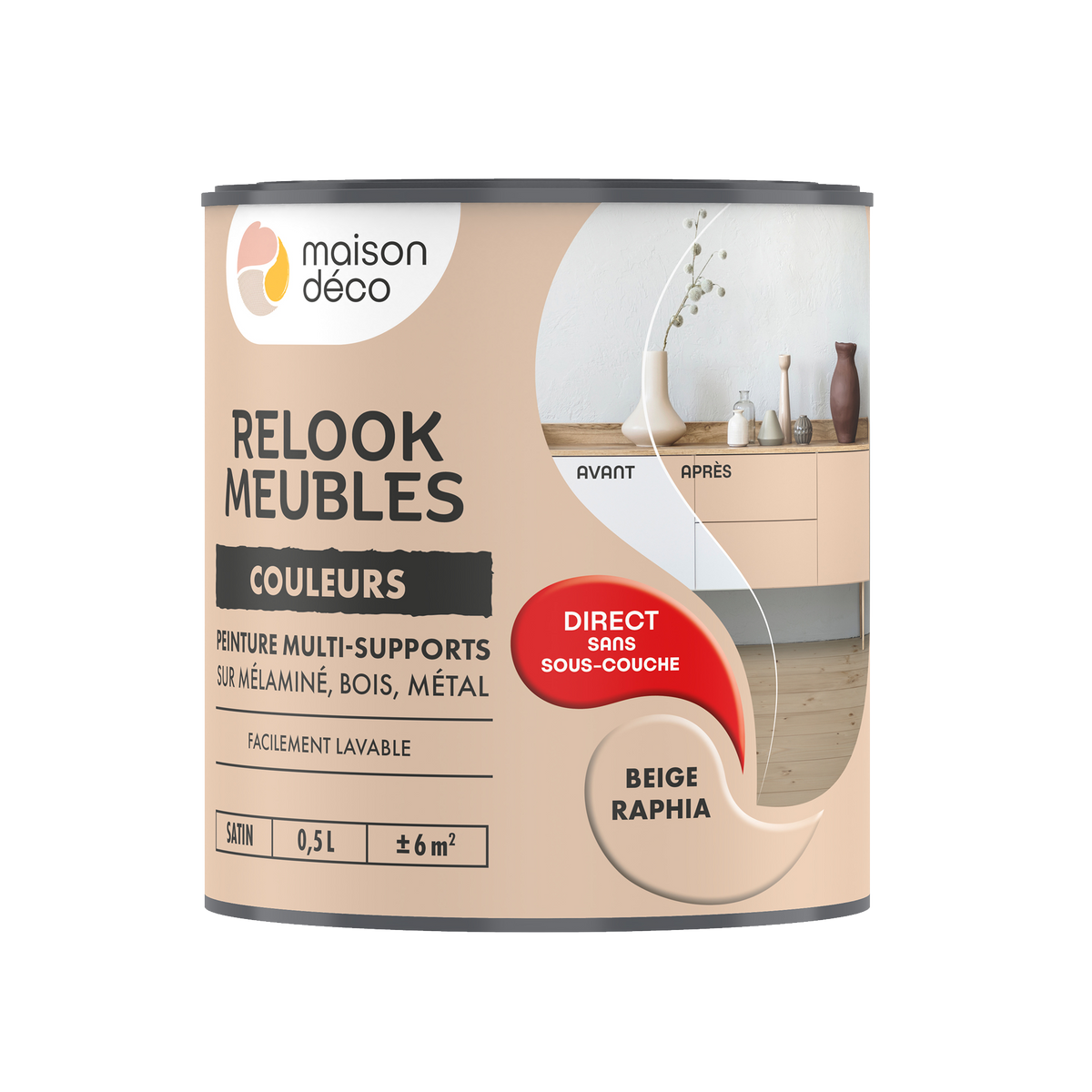 RELOOK MEUBLES COULEURS Peinture Relook meubles Beige raphia Satiné 0,5L