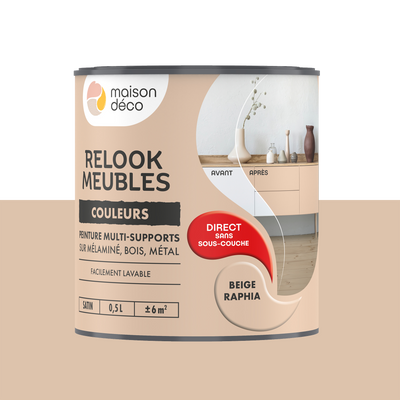 RELOOK MEUBLES COULEURS Peinture Relook meubles Beige raphia Satiné 0,5L