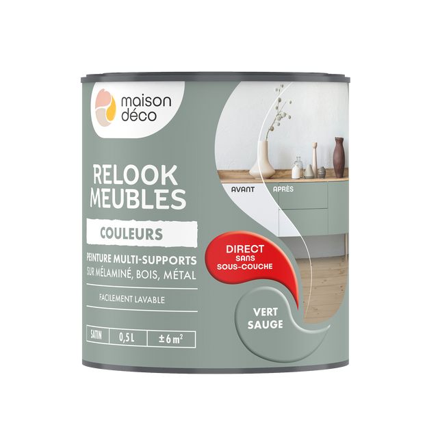 Relook meubles couleurs Peinture RELOOK MEUBLES Peinture vert sauge Satiné 0,5 L