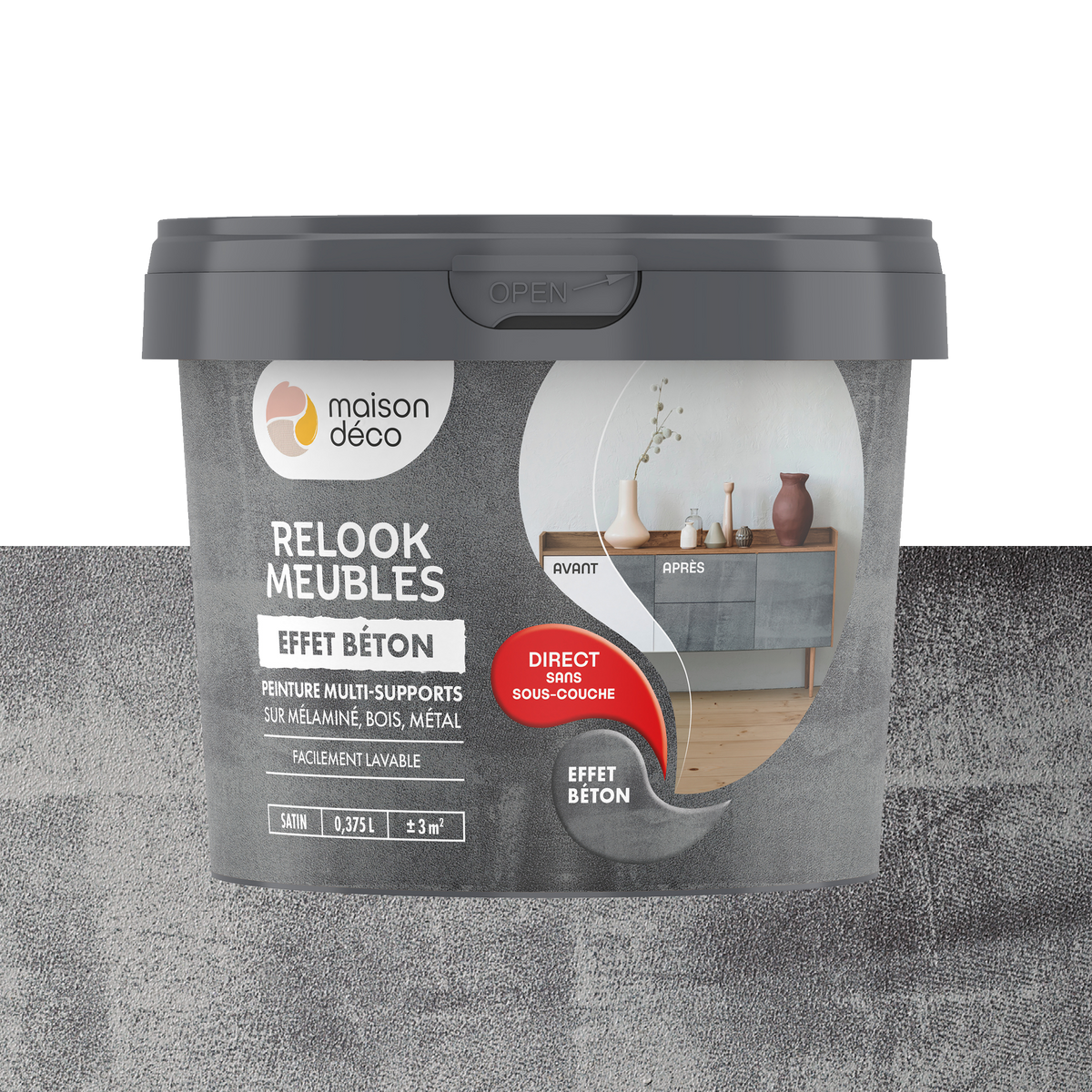 RELOOK MEUBLES EFFET BOIS Peinture Relook meubles effet bois Effet béton Satiné 0,38L