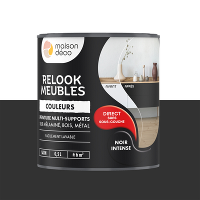 RELOOK MEUBLES COULEURS Peinture Relook meubles Noir intense Satiné 0,5L