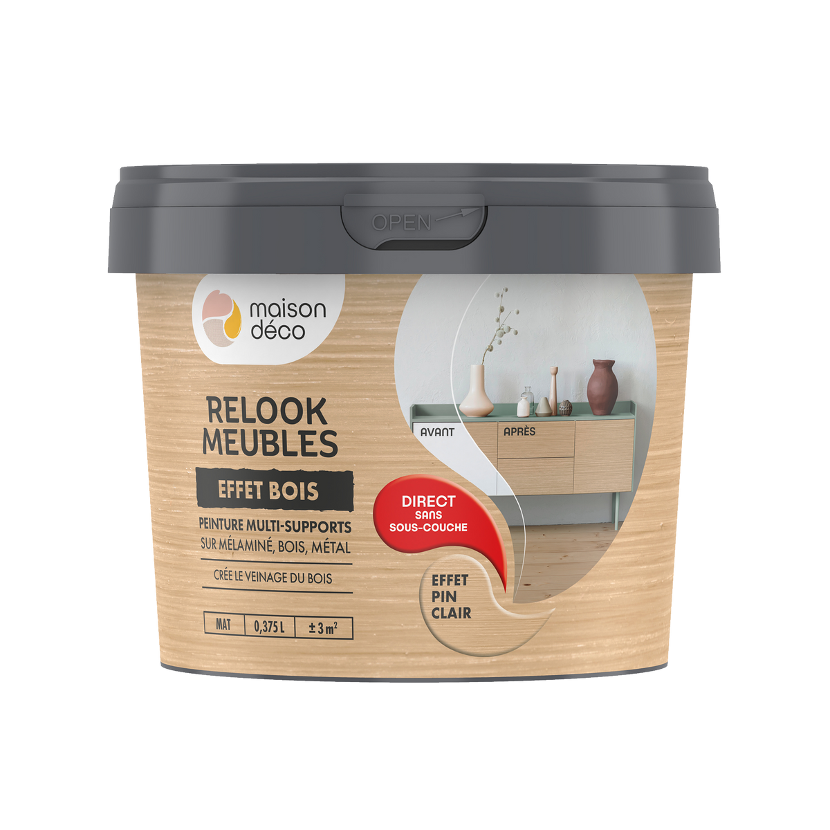 RELOOK MEUBLES EFFET BOIS Peinture Relook meubles effet bois Pin clair Mat 0,38L