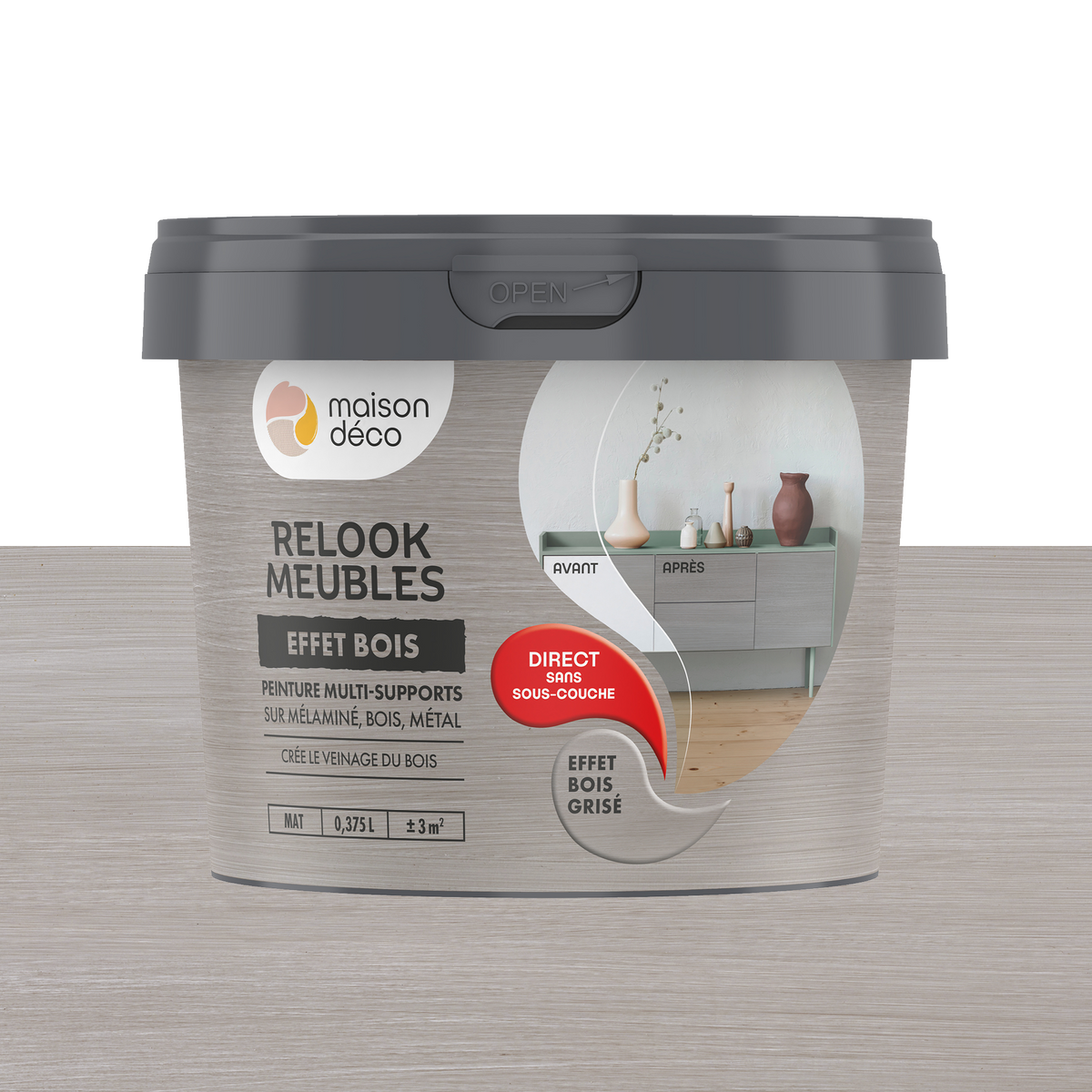 RELOOK MEUBLES EFFET BOIS Peinture Relook meubles effet bois Bois grisé Mat 0,38L