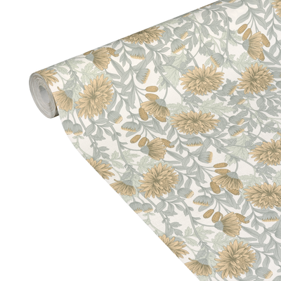 Papier peint intissé Dahlia Vert de gris et ocre