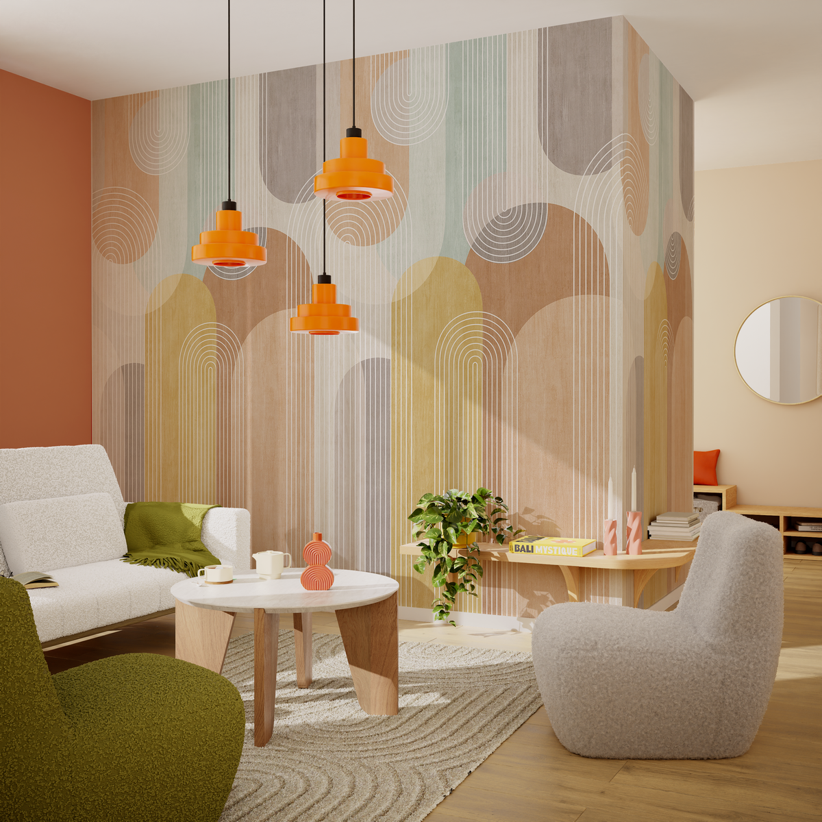 4MURS Papier peint panoramique L Bjork Beige, ocre et terracotta Satiné