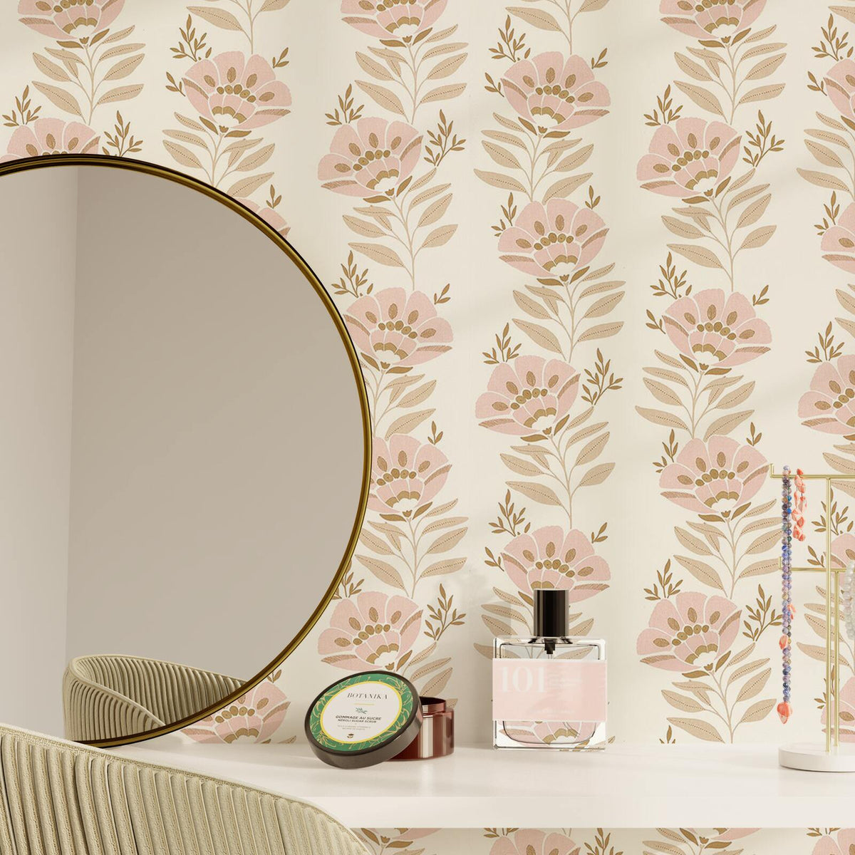 CASELIO Papier peint intissé Seraphina Rose poudré et beige