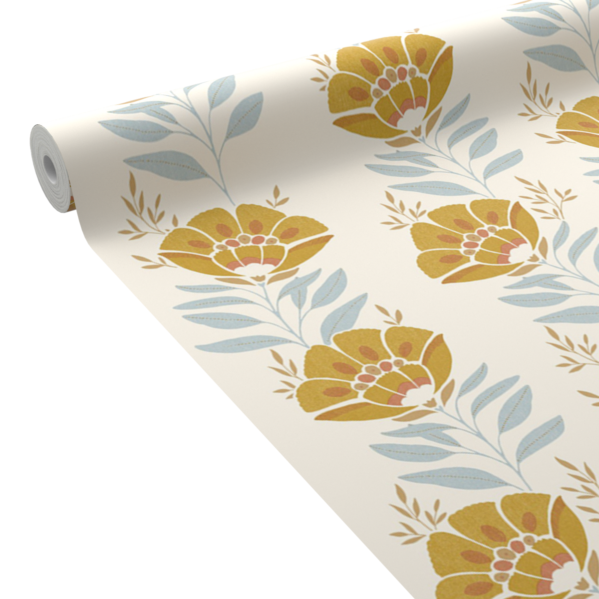 CASELIO Papier peint intissé Seraphina Ocre et bleu ciel