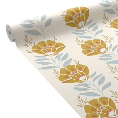 CASELIO Papier peint intissé Seraphina Ocre et bleu ciel