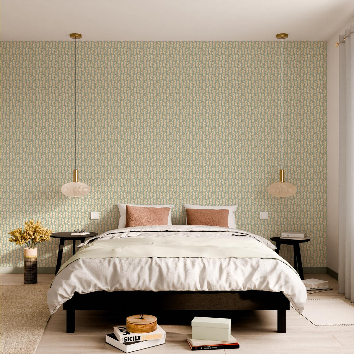 CASELIO Papier peint intissé Oléa Vert de gris et doré