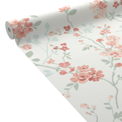 Papier peint intissé Emelie Rose et vert bleuté