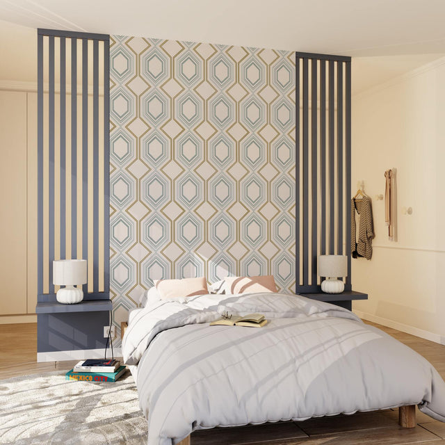 Papier peint intissé JEWEL coloris blanc et doré