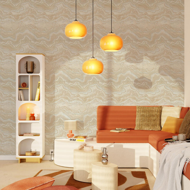 Papier peint intissé ELAURA coloris beige rosé et argenté