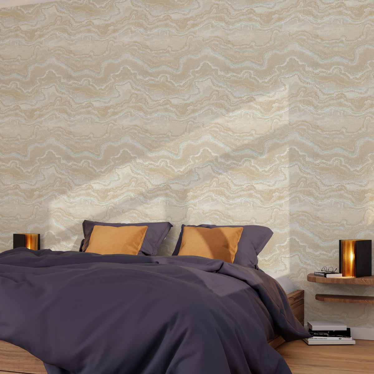 Papier peint intissé Elaura Beige rosé et argenté