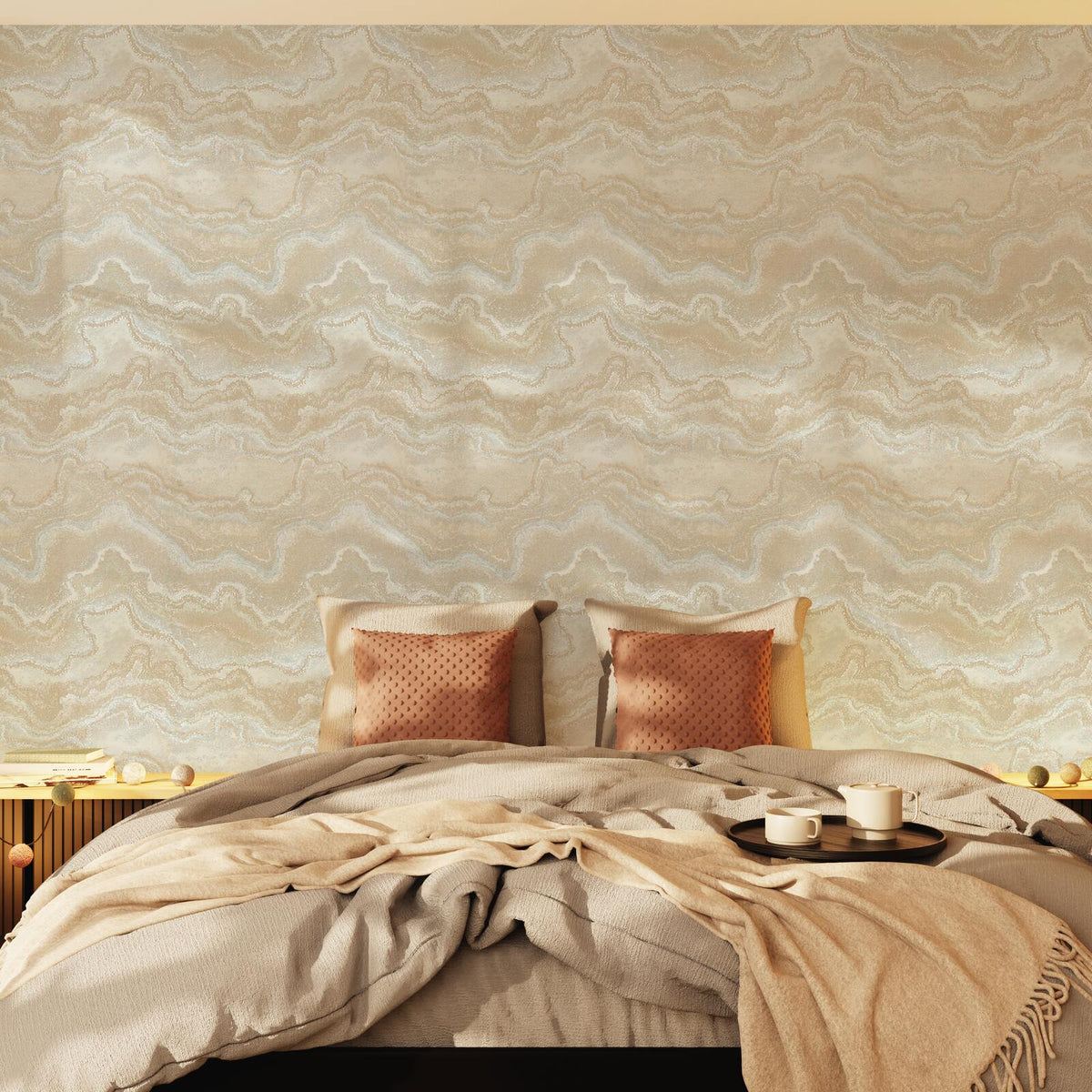 Papier peint intissé Elaura Beige rosé et argenté