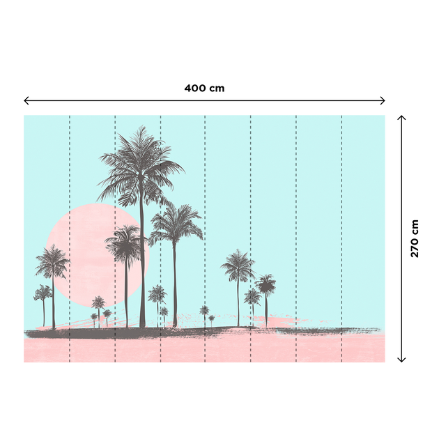 Papier peint panoramique XL MIAMI WALK 400 x 270 cm bleu turquoise et rose poudré