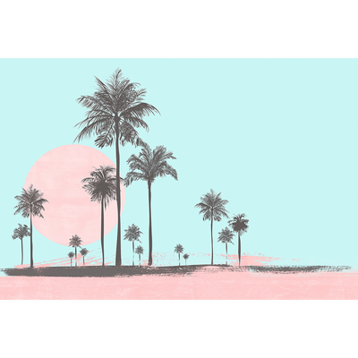 Papier peint panoramique XL Miami walk Bleu turquoise et rose poudré Brillant