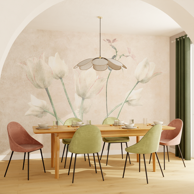 Papier peint panoramique XL Fiori Sable beige Brillant