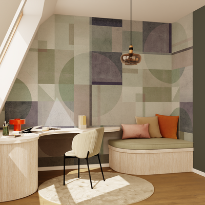 Papier peint panoramique XL Kunst Beige, violet et vert Brillant