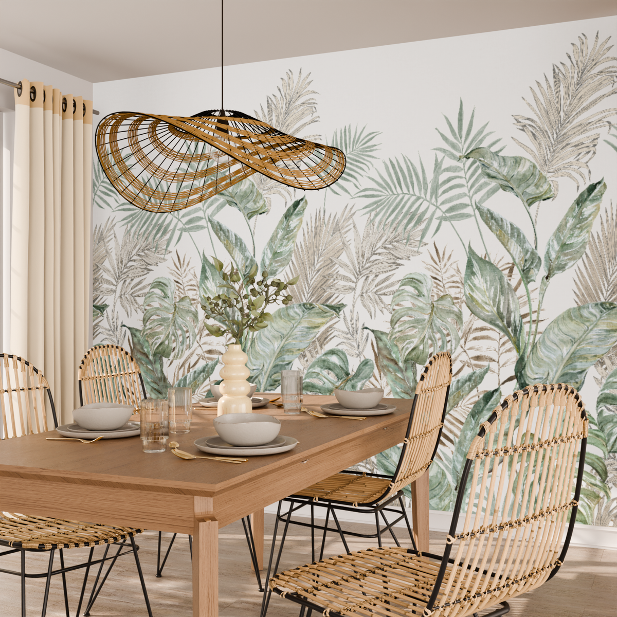 4MURS Papier peint panoramique L Bako Vert feuille Satiné