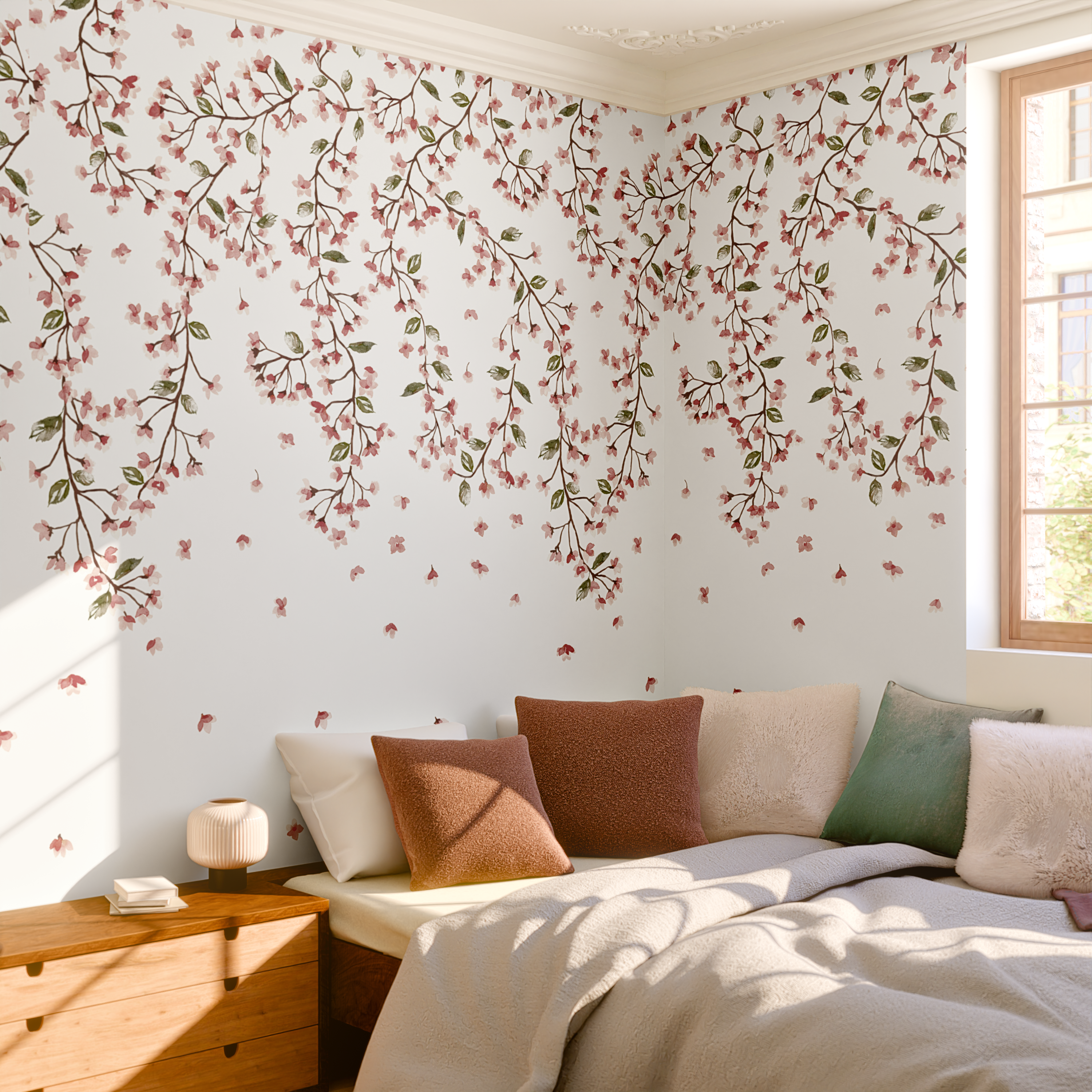 4MURS Papier peint panoramique L Lady blossom Rose poudré Satiné