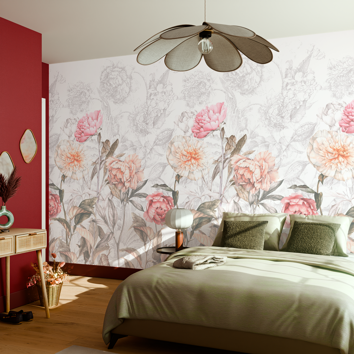 4MURS Papier peint panoramique L Armance Rose-orange poudré Satiné