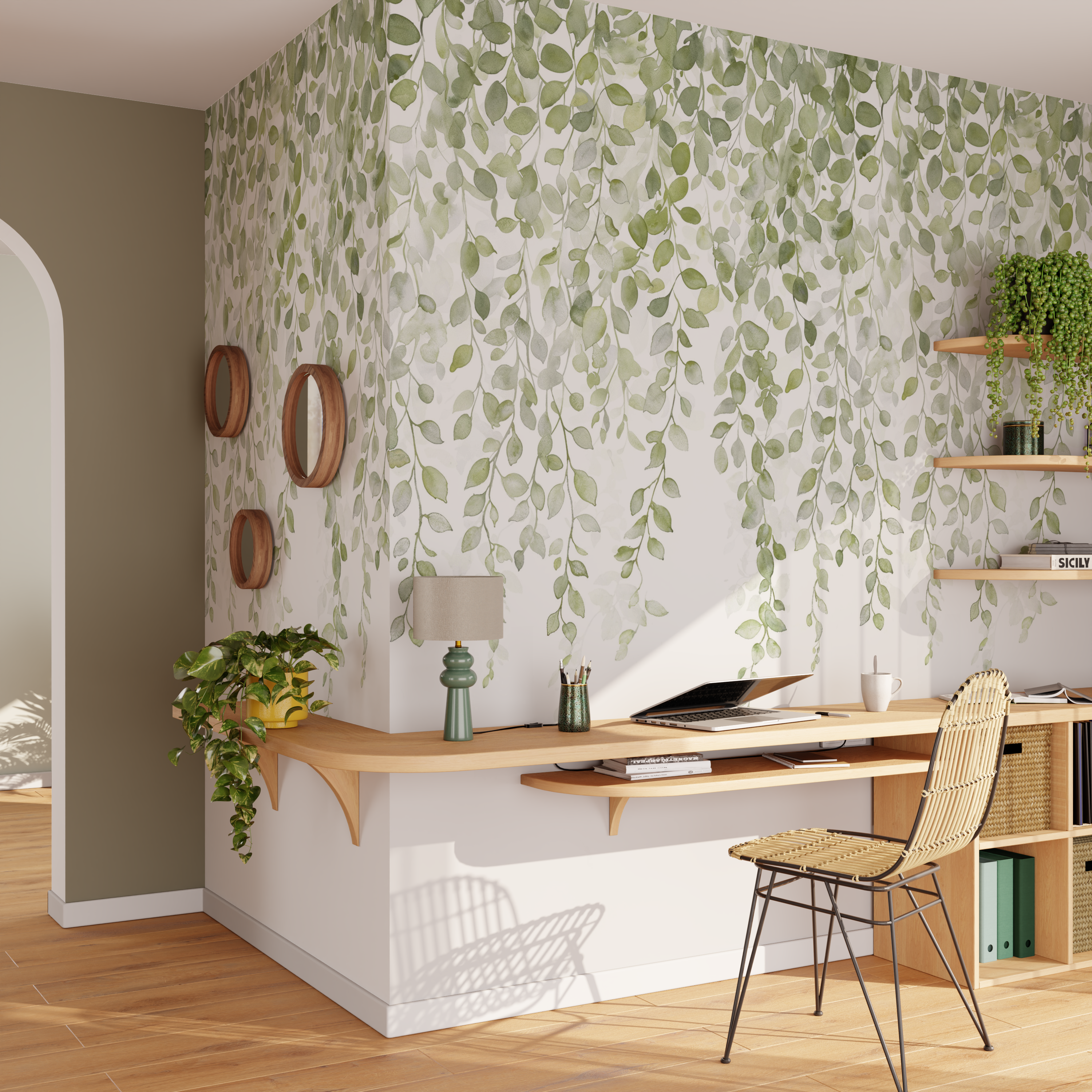 4MURS Papier peint panoramique L Allegra Vert feuille Satiné