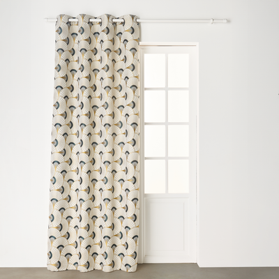 Rideau Cluby Bleu grisé et jaune moutarde